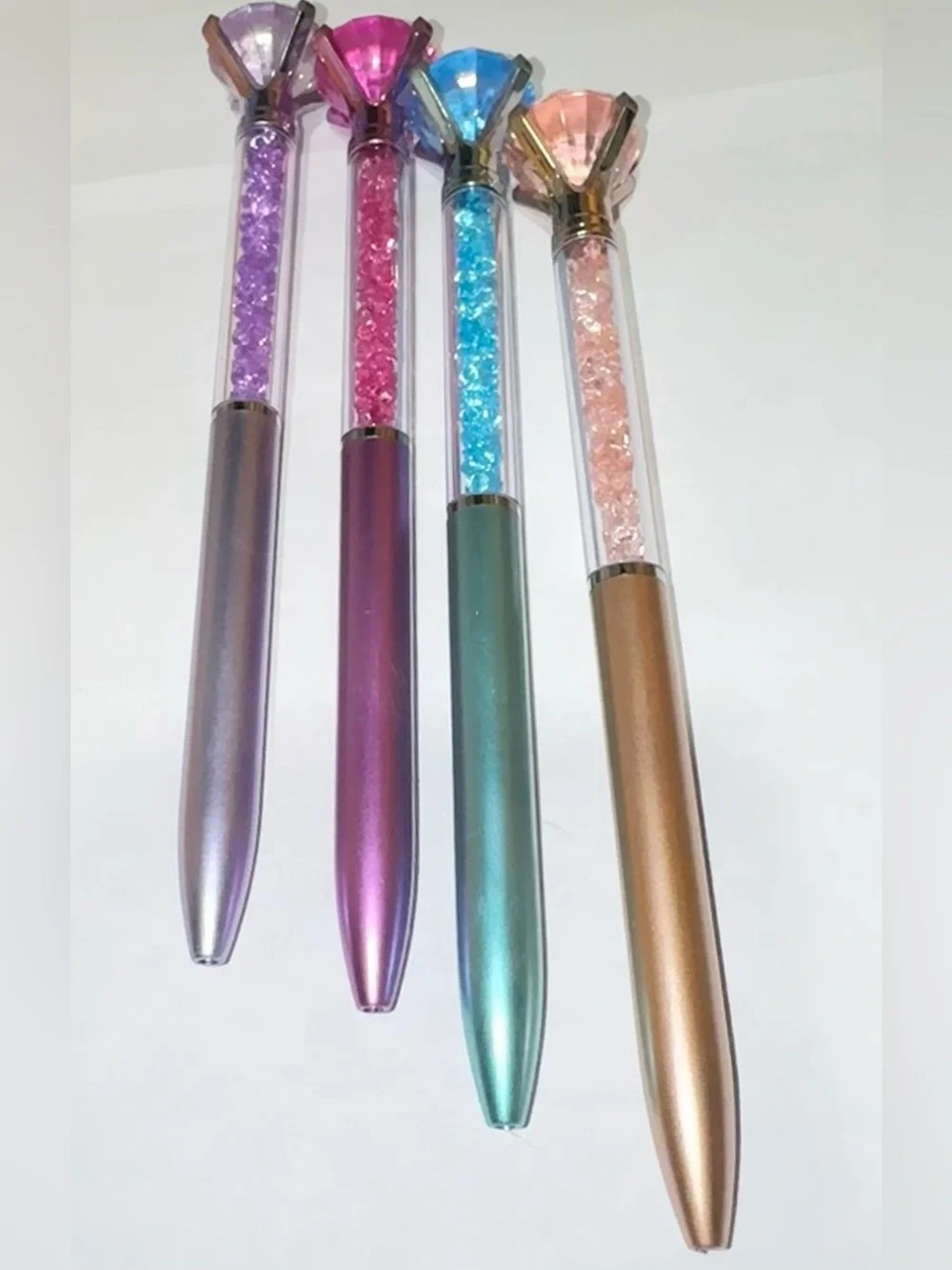 Diamond Pen Set of 4: Purple, Pink, Blue, & Rose Gold - Black ink only - NEW